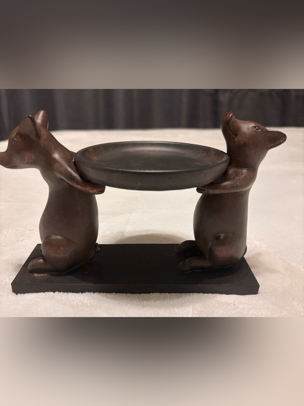 Evergreen Whimsical Resin Pig Trinket Dish 2 Pigs Figurine Jewelry Tray Brown